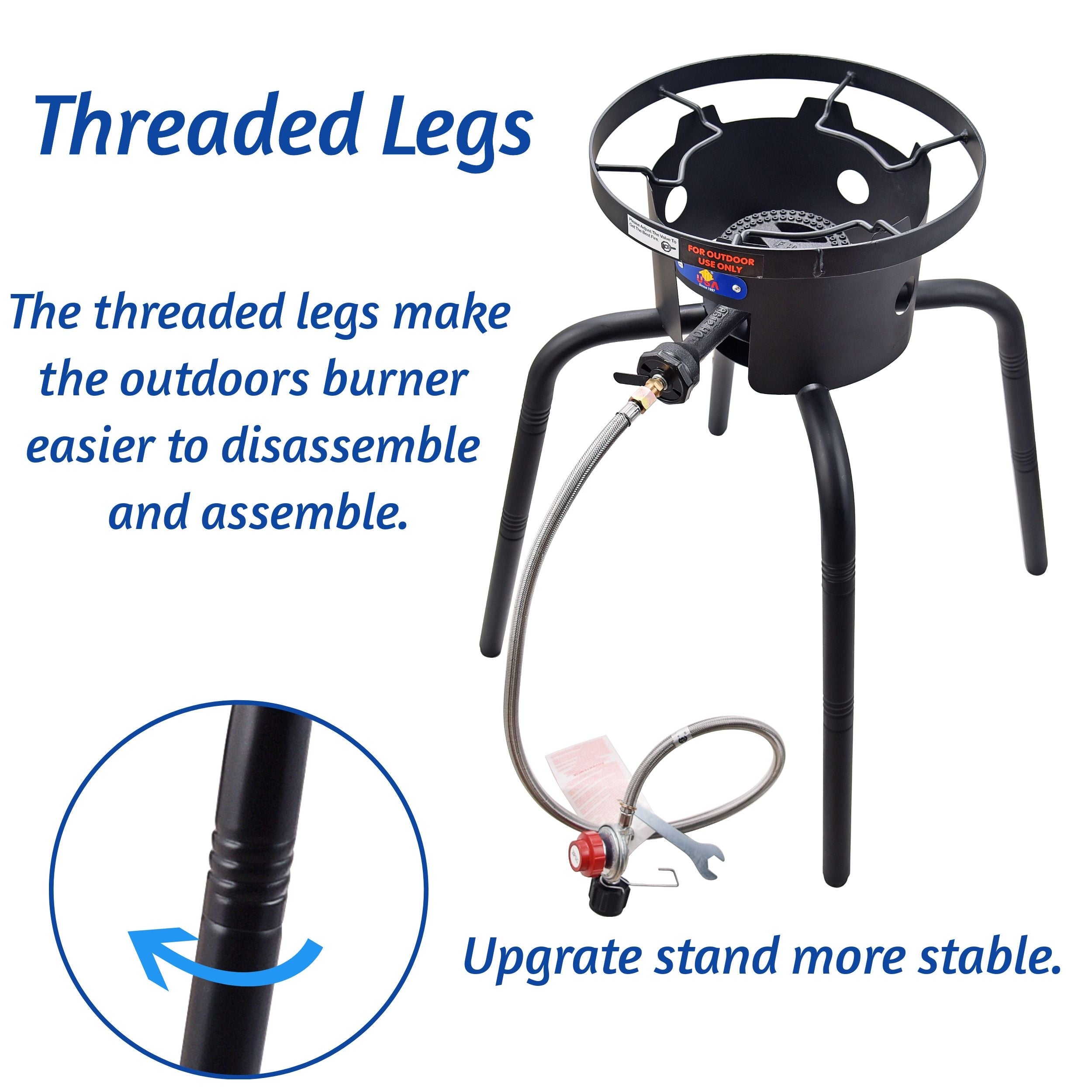 ARC USA 7382M Single Burner Outdoor Stove CSA 0-20PSI Adjustable Regulator and Hose Propane Burner Threaded Legs 15"*15"*28"