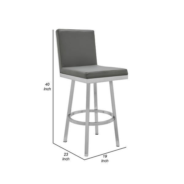 Kim 26 Inch Modern Vegan Leather Counter Stool， Swivel， Metal Legs， Gray