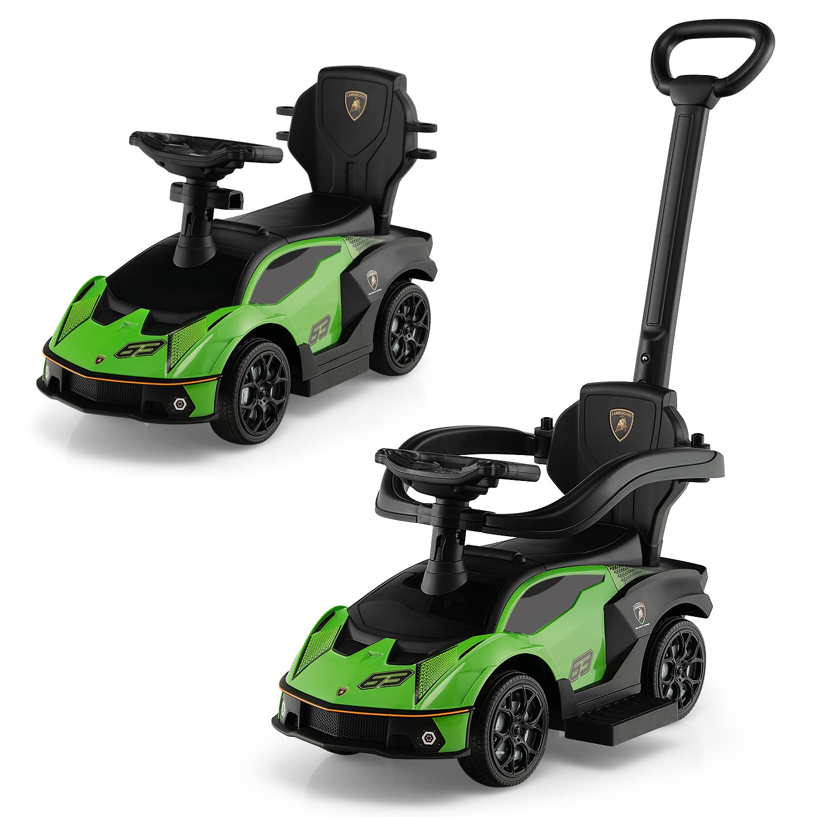 Costzon Push Cars for Toddlers 1-3, 3 in 1 Licensed Lamborghini Stroller Sliding Walking Car