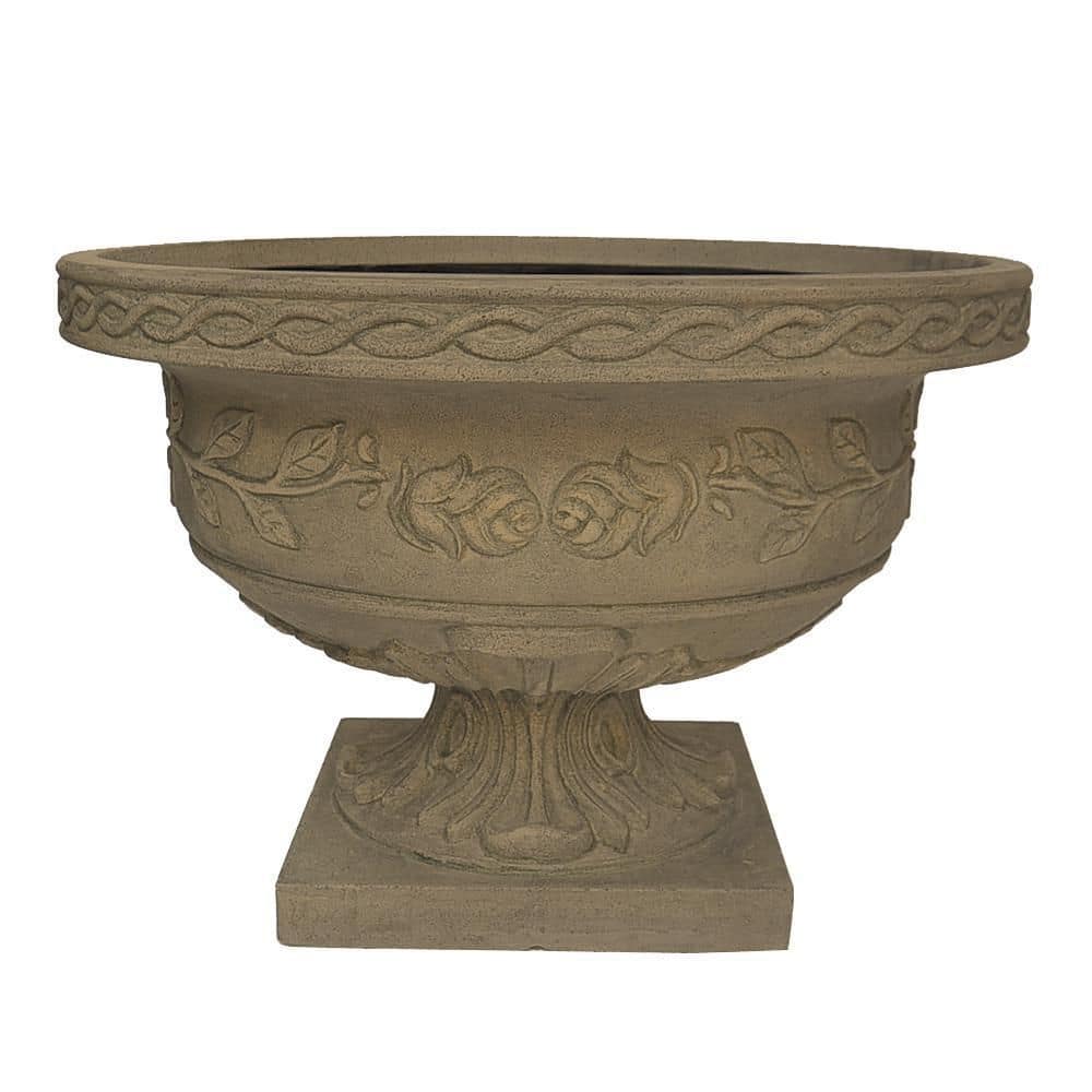 MPG 17 in. H. Granite Cast Stone Fiberglass Rose Low Urn PF7523SAG