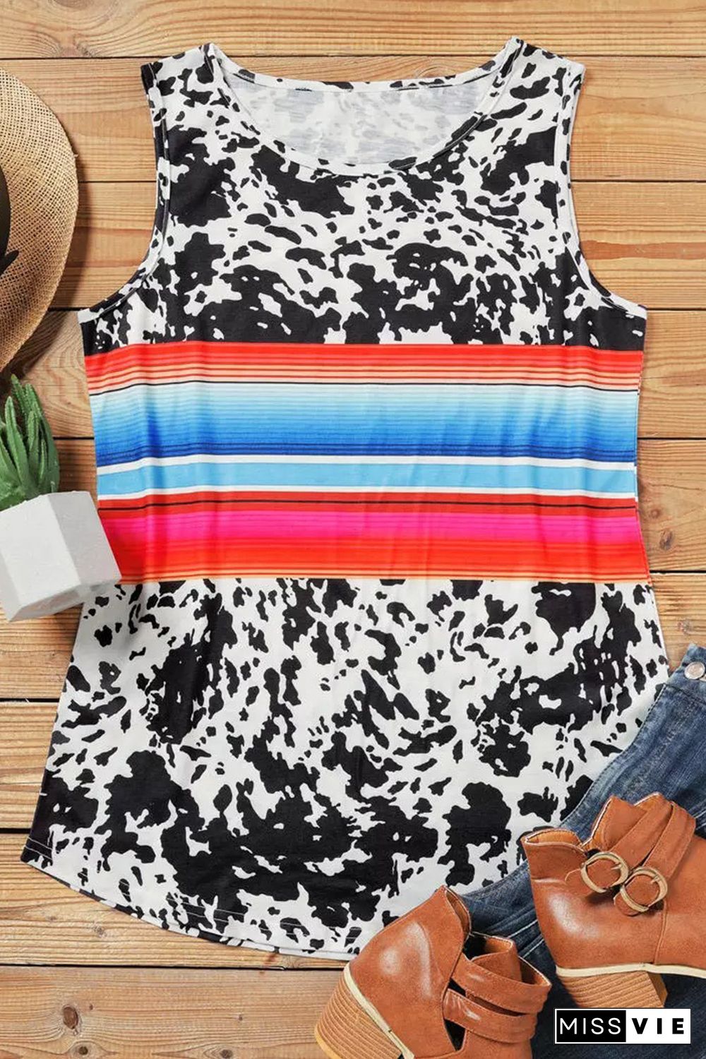 Multicolor Cow Serape Tank Top