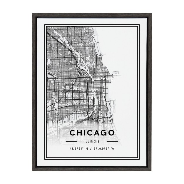 X 24 quot Sylvie Chicago Modern Map Framed Wall Canvas By Jake Goossen Gray Kate amp Laurel All Things Decor