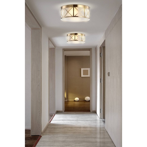 Metal glass Cadence Drum Flush Mount Ceiling Light Brass Jonathan Y