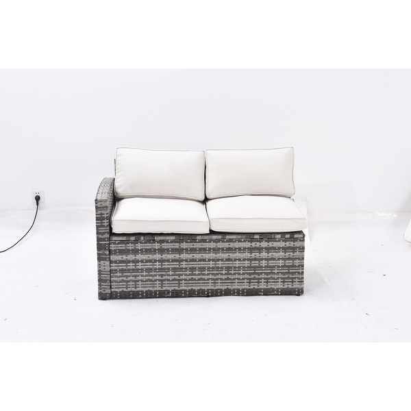 Patio Furniture Set，7 Pieces Sectional Conversation Sofa with Ottomans，All Weather，With Backrest and Removable Cushions