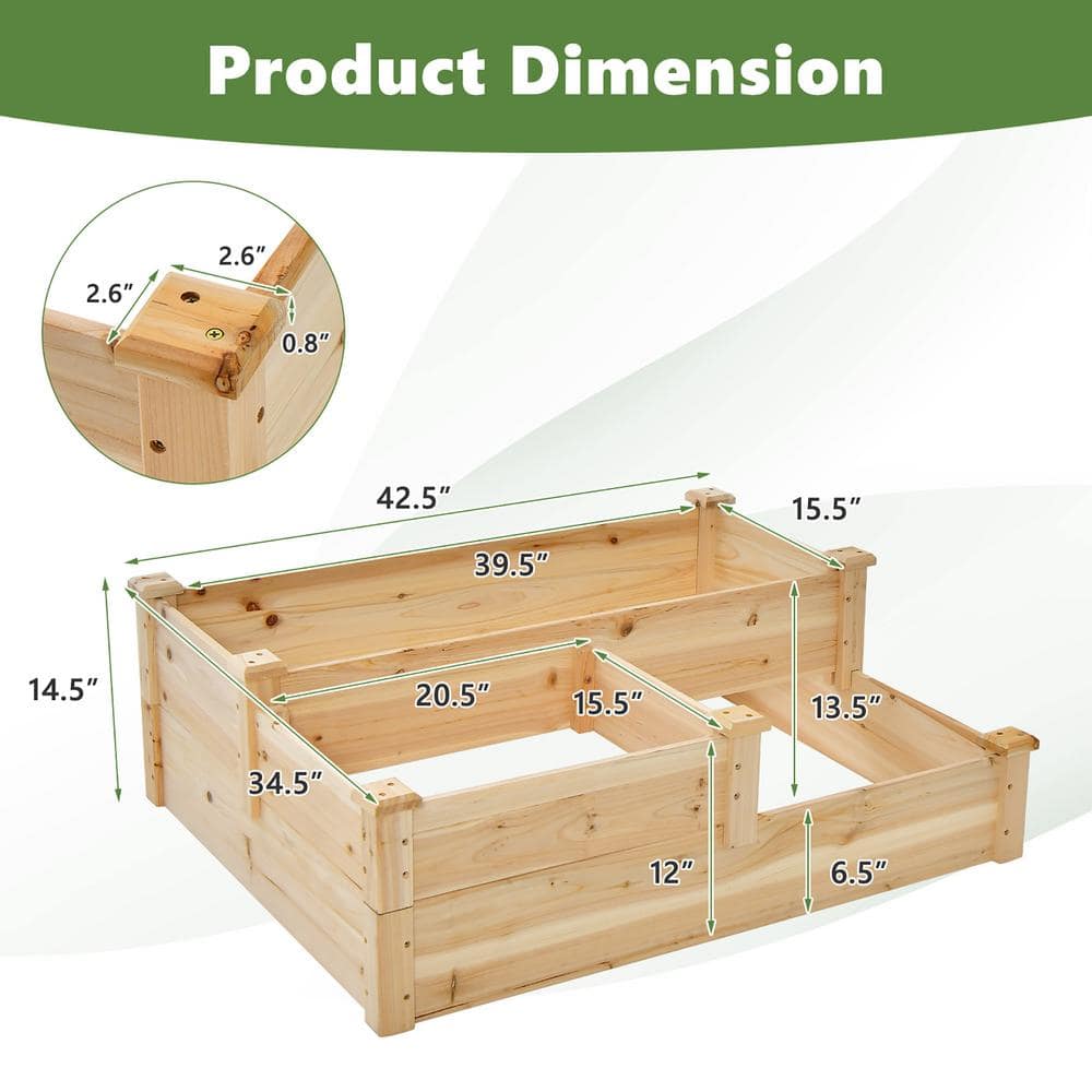 Gymax 3-Tier Outdoor Raised Garden Bed Fir Wood Elevated Flower Box Backyard GYM11364