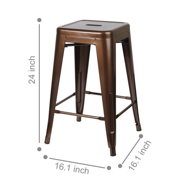 24 inch Metal Stool Counter Height Square Backless -Set of 6