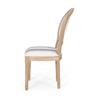 Noble House Karter Dark Blue Stripes and Light Beige Upholstered Dining Chair (Set of 2) 105393