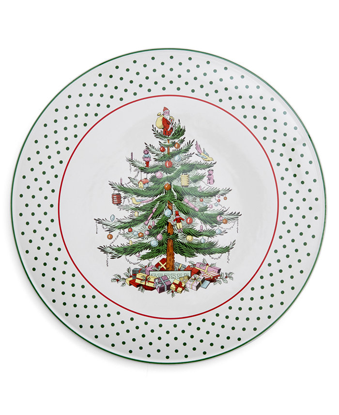 Spode Christmas Tree Polka Dot Earthenware Cake Plate