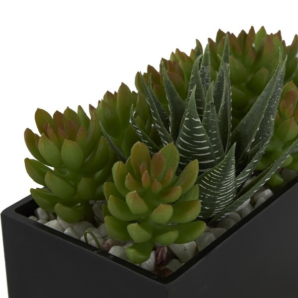 Green Faux Foliage Artificial Plant with Black Melamine Pot