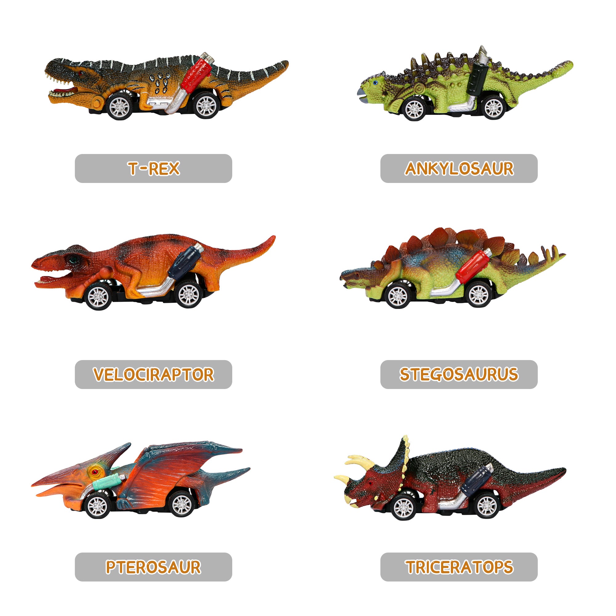 Beefunni Dinosaur Toy Pull Back Cars， 6 Pack Dinosaur Car Toys Dinosaur Games with T-Rex Gift for 3-5 Year Old Boys and Toddlers