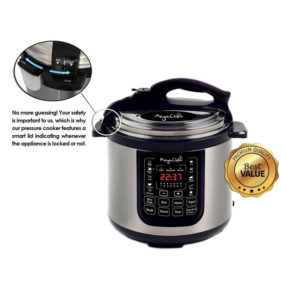 MegaChef 8 Qt. Stainless Steel Electric Pressure Cooker with Stainless Steel Pot 98599676M