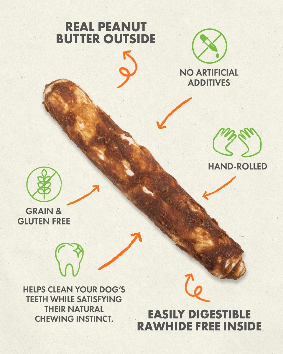 Canine Naturals Hide Free Peanut Butter Flavor Roll Dog Chew Treat， Large