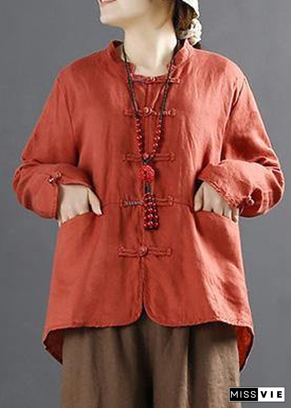 Organic Orange Chinese Button Silhouette Blouses