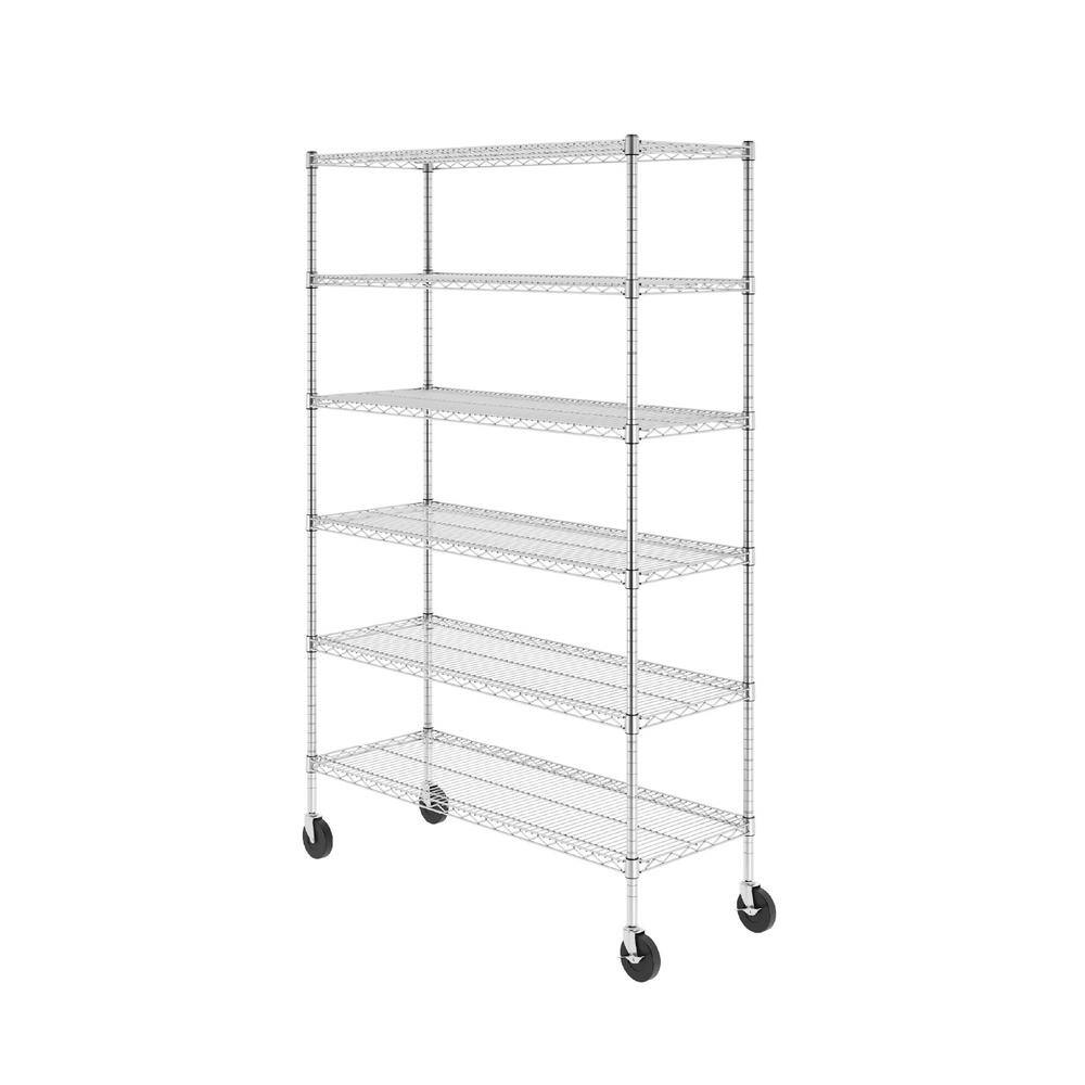 SafeRacks 72 in. H x 48 in. W x 18 in. D NSF 6-Tier Wire Chrome Shelving Rack with Wheels WS-481872-ZW6