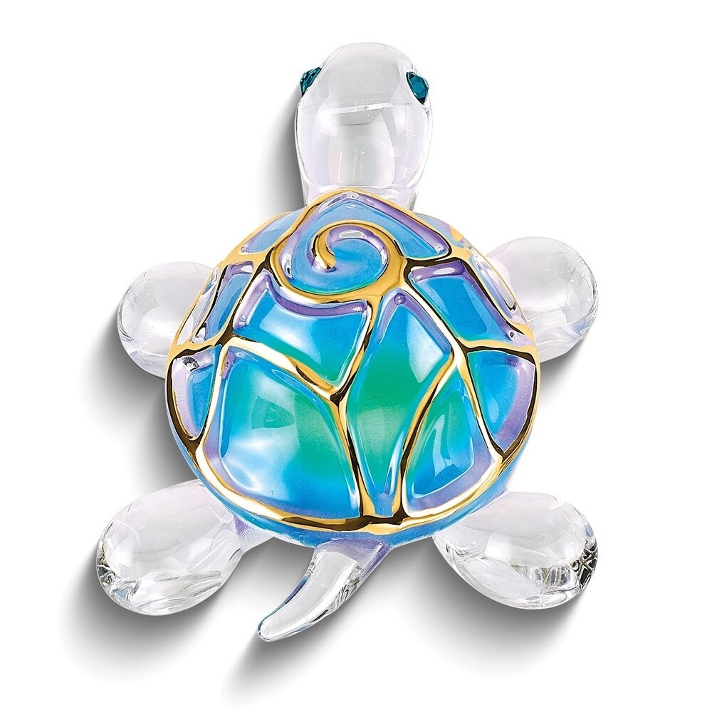 Curata Tiffany The Turtle Handcrafted Glass Figurine with 22k Gold Trim   3.5\