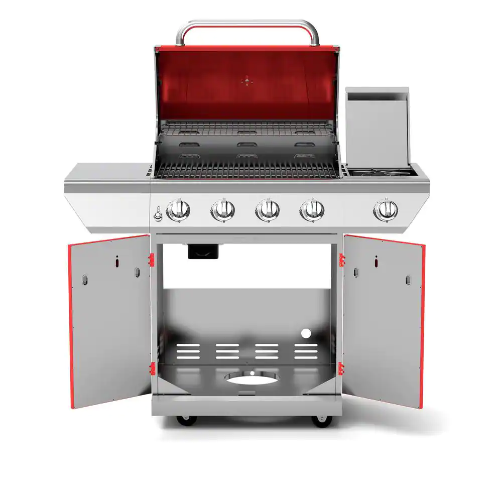 Nexgrill 720-0830HR 4-Burner Propane Gas Grill in Red with Side Burner