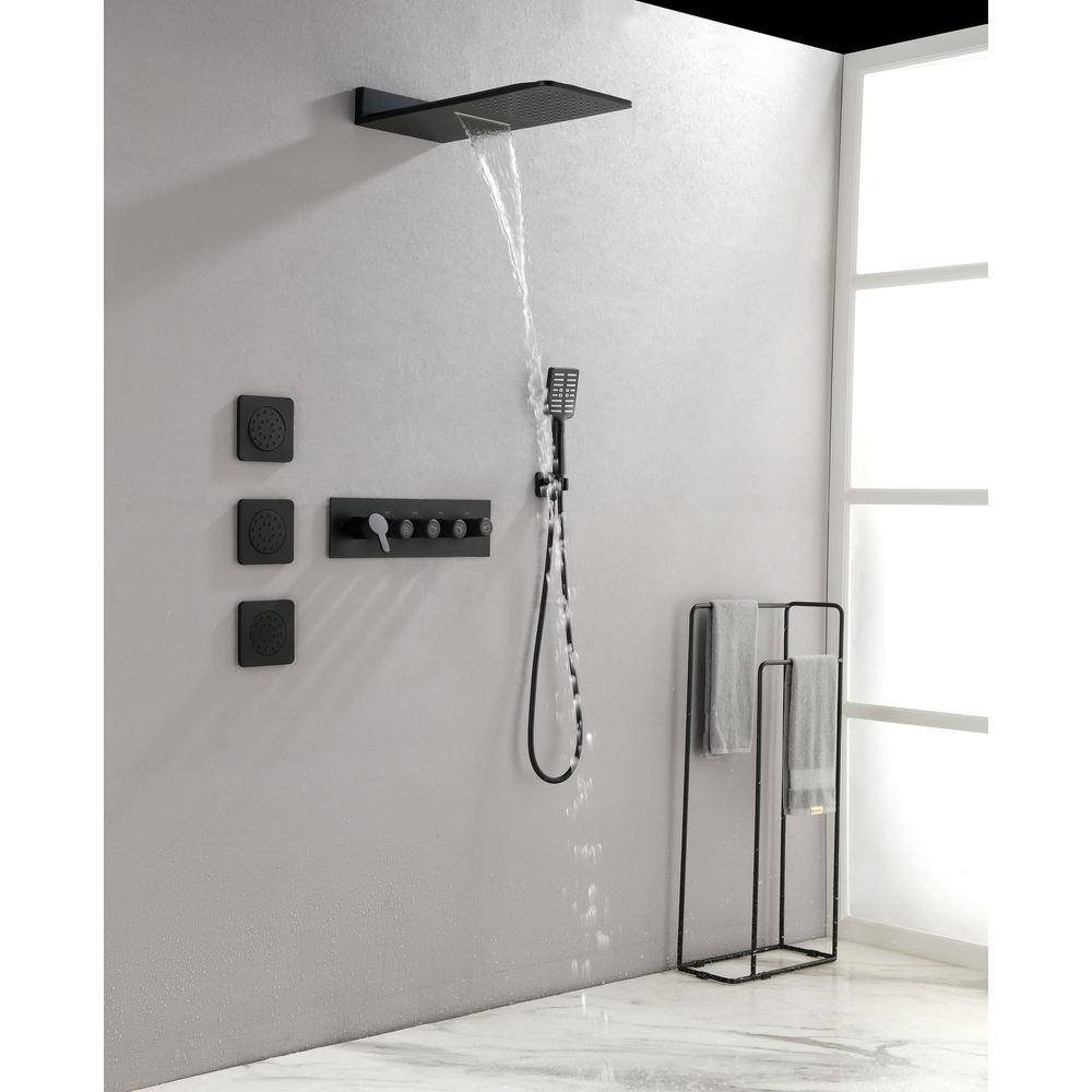 Nestfair 2-Spray Patterns with 2.0 GPM 10 in. Wall Mount Dual Shower Heads with 5 Handles in Matte Black DGP8109B