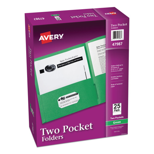 Avery Two-Pocket Folder， 40-Sheet Capacity， Green， 25/Box (47987)