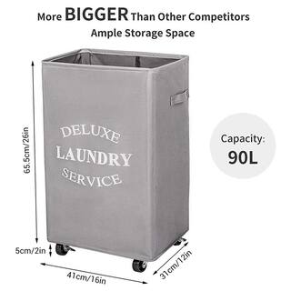 90L Fabric Laundry Basket Hamper with Wheels Light Gray hamper-150