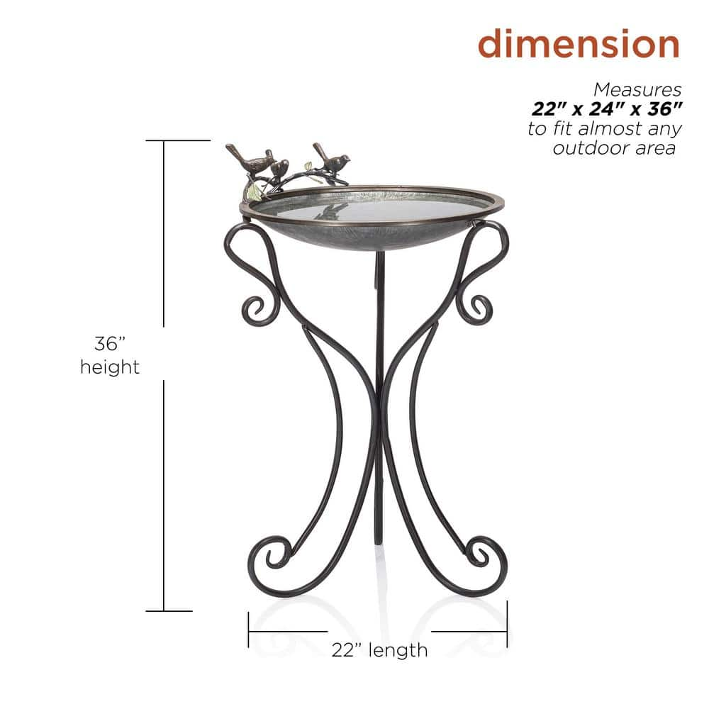 Alpine Corporation 36 in. Tall Outdoor Antique Style Galvanized Metal Birdbath Bowl with Bird Figurines ORS684