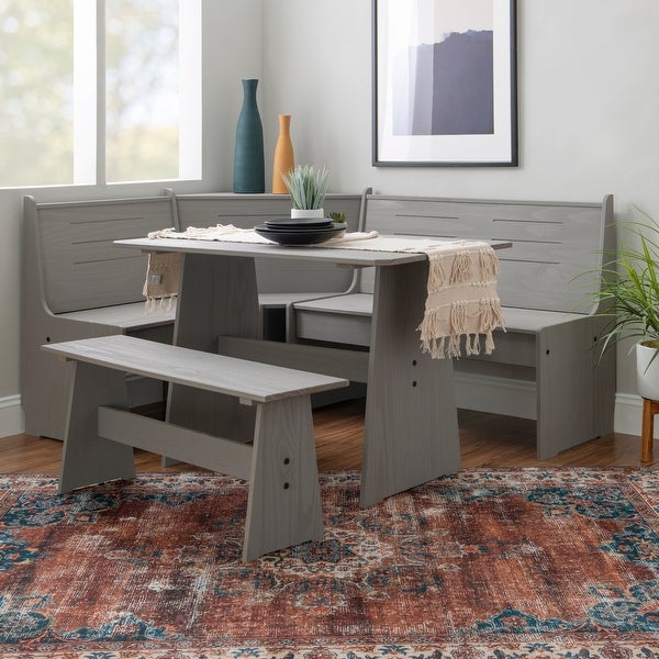 Wickford Corner Dining Breakfast Nook Set with Storage， Table， and Bench， Table， and Bench， Seats 5-6， Gray Finish