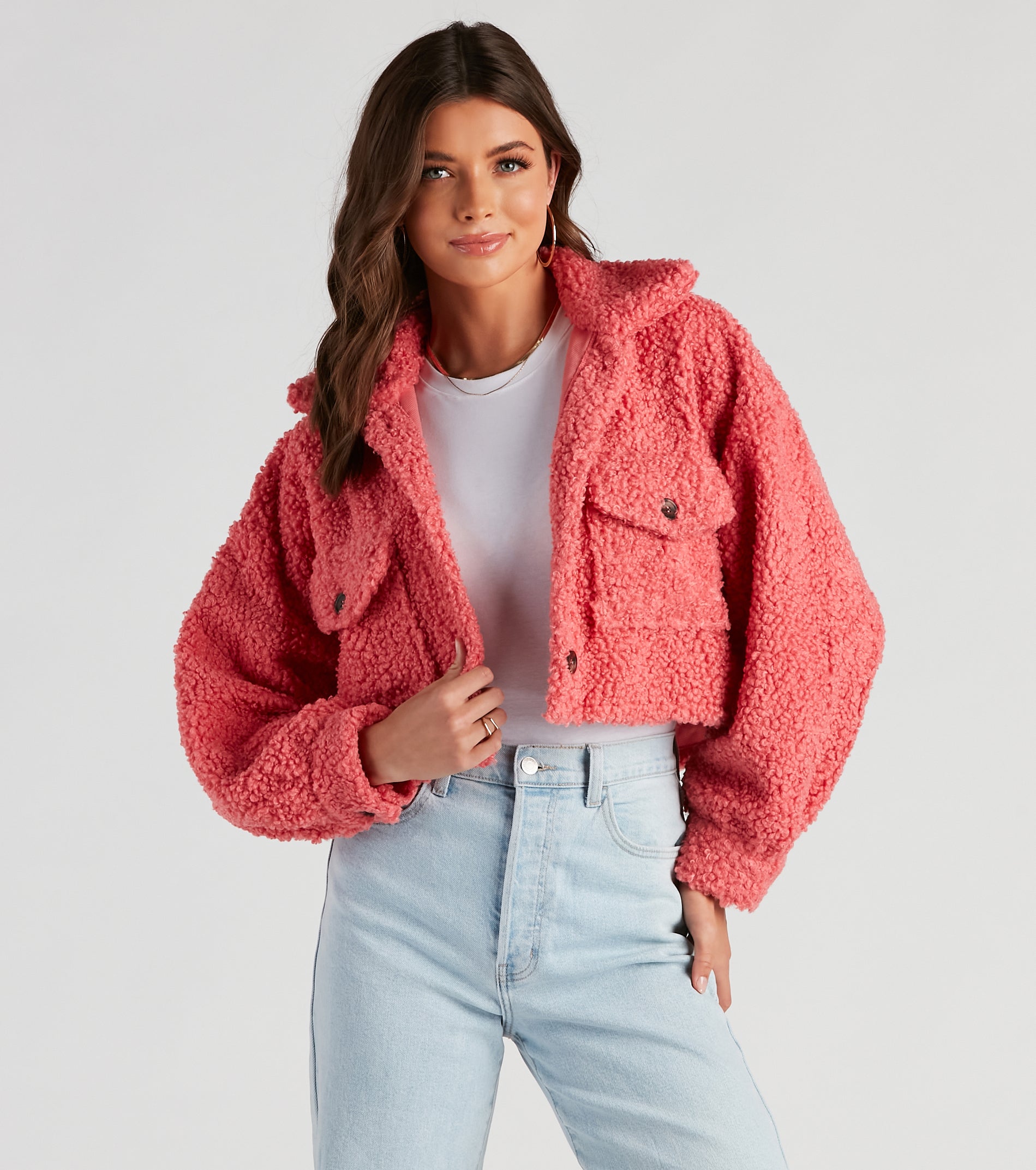 Teddy Bear Faux Sherpa Crop Jacket