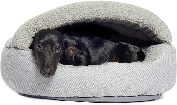 Precious Tails Herringbone Canvas Fleece Deep Dish Covered Cat and Dog Bed