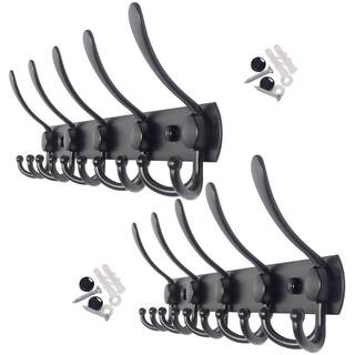 Dracelo Wall Mount Bathroom Black Metal Hook Rack Rail with 5 Hooks 2 Pack B07HR71V5F