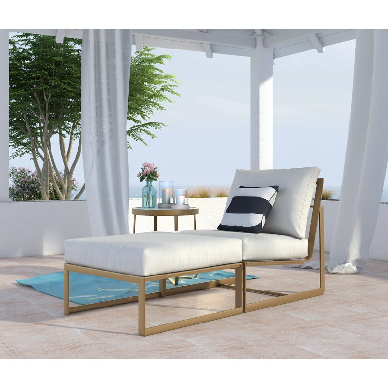 Elle Decor Mirabelle Outdoor Armless Lounge Chair in White and French Gold   Contemporary   Outdoor Lounge Chairs   by Homesquare  Houzz