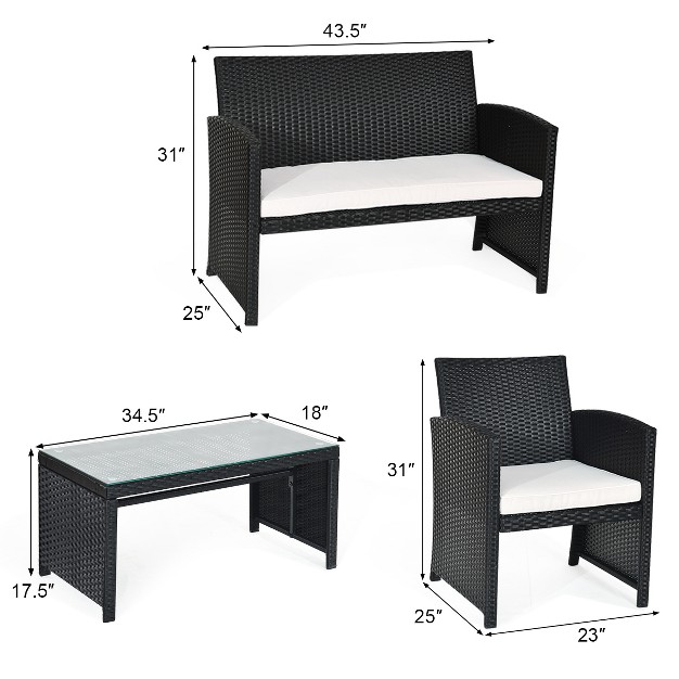 Costway 8pcs Patio Rattan Furniture Conversation Set Cushioned Sofa Table Garden Black