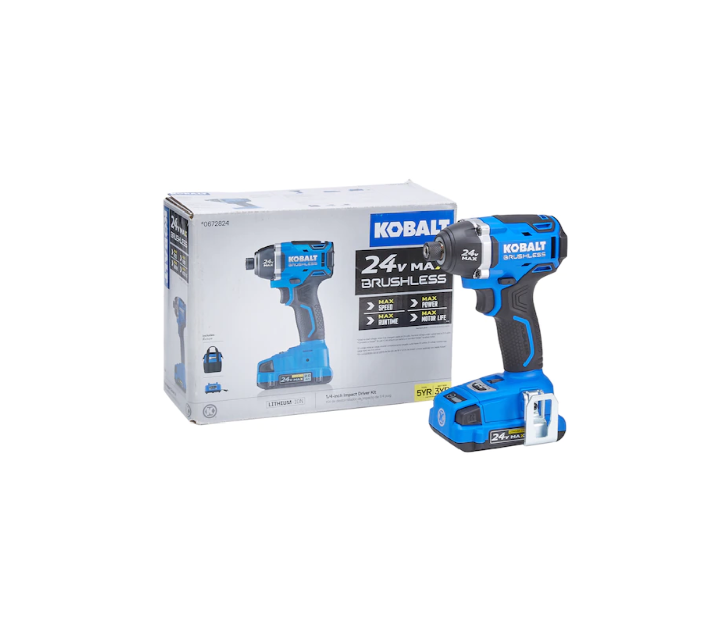 Kobalt KID 1324A-03 24-volt Max Variable Speed Brushless Cordless Impact Driver (1-Battery Included)