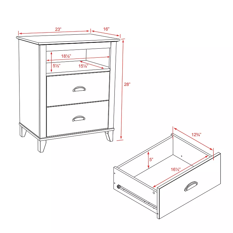 Prepac Yaletown 2-Drawer Tall White Nightstand