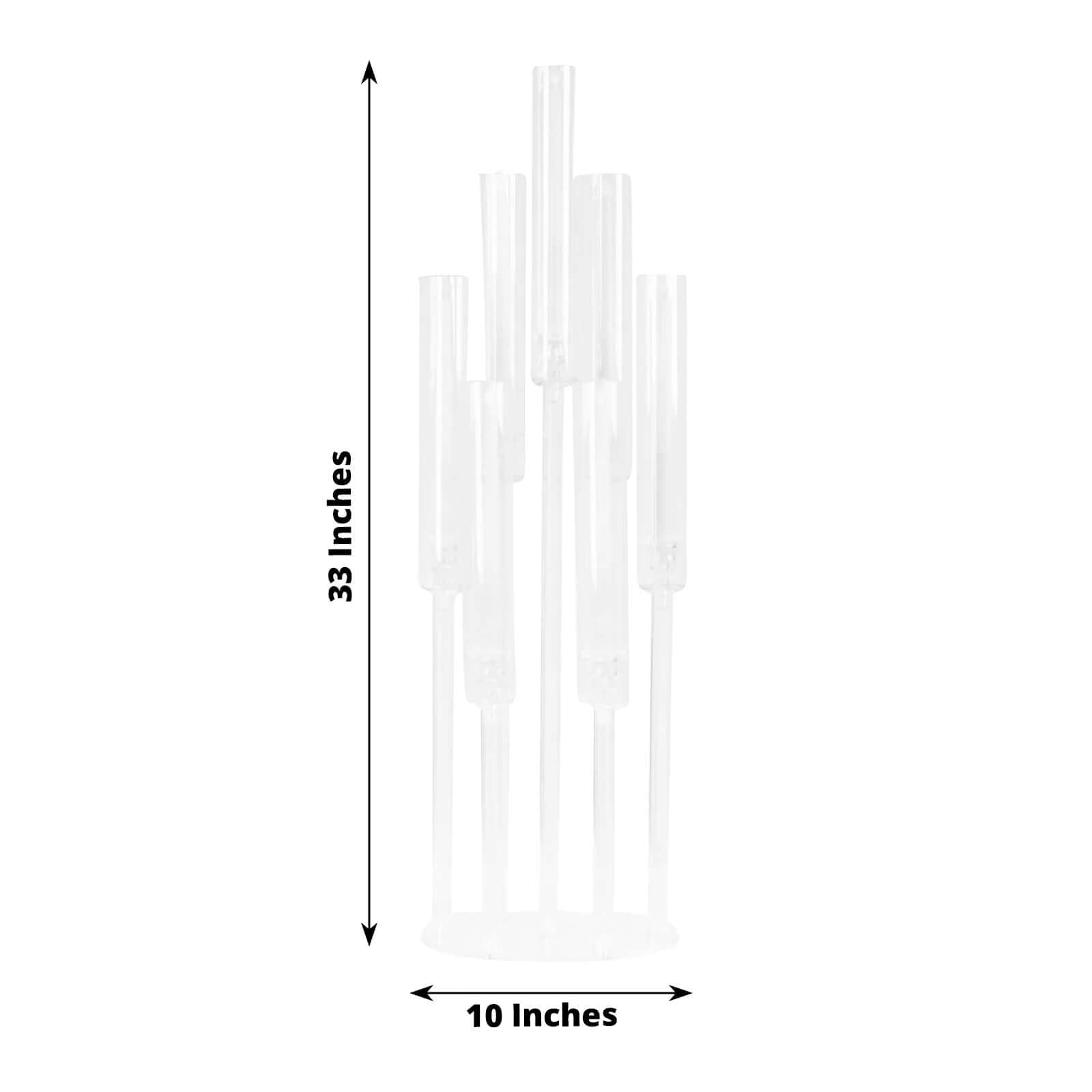 7 Arm Clear Acrylic Cluster Round Taper Candle Holder Candelabra, Pillar Candle Stick Stand With Circular Base - 33