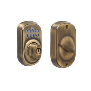 Schlage Plymouth Antique Brass Electronic Keypad Deadbolt BE365 PLY 609