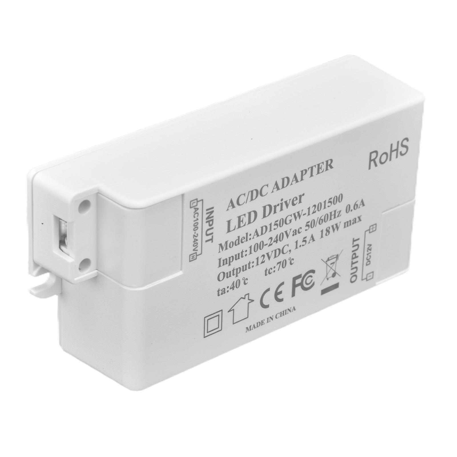 LED Driver 18W Power Supply Transformer AC100‑240V to DC12V 1.5A Output for LED Light Desk Lamp Outdoor Light