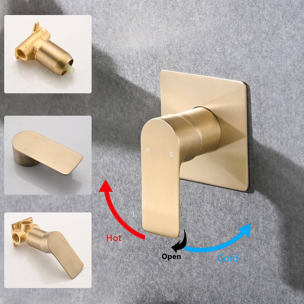 YASINU Waterfall Single Handle Wall Mounted Bathroom Faucet in Brushed Gold YN08803BG