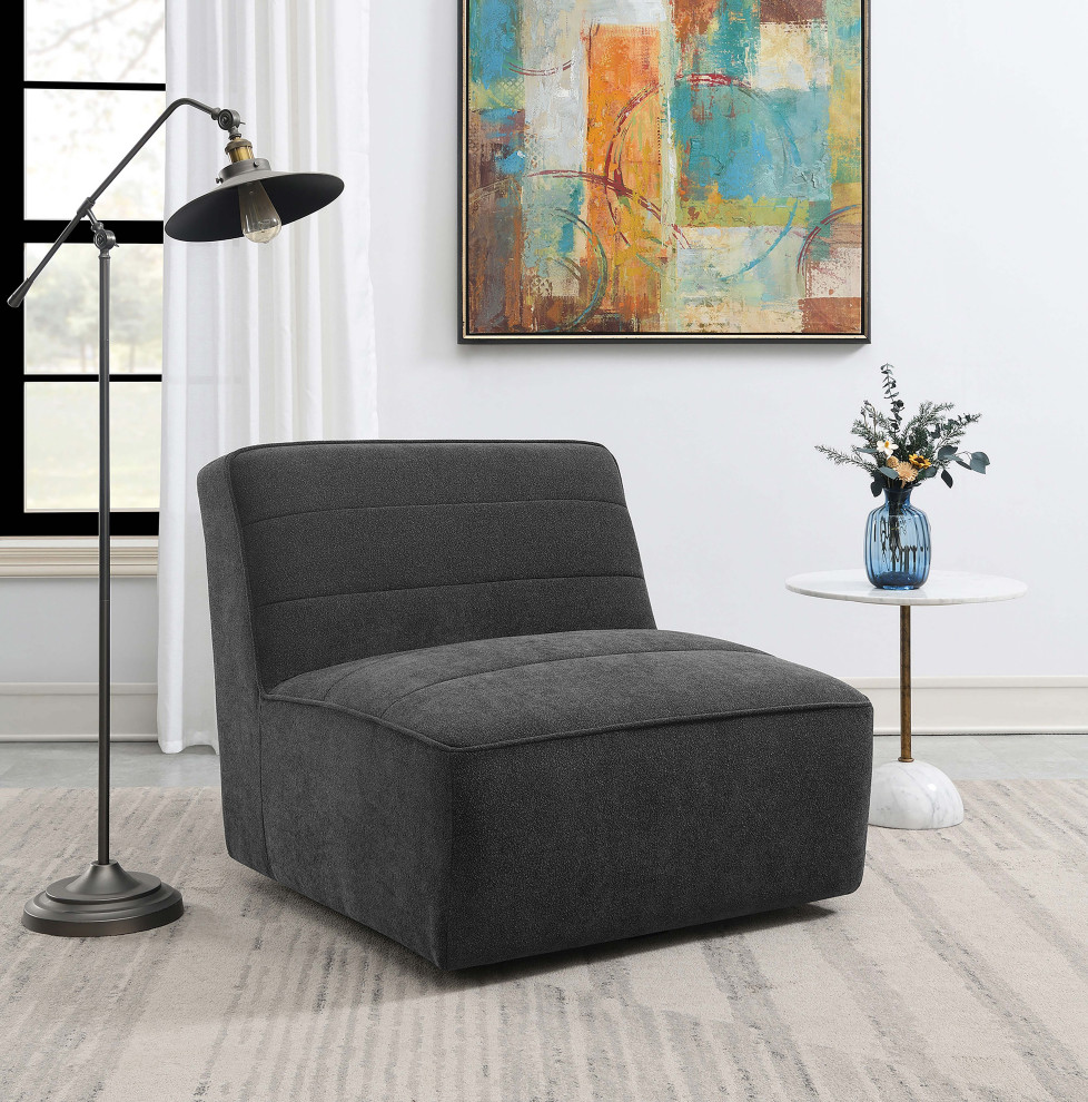 Cobie Upholstered Swivel Armless Chair Dark Charcoal   Modern   Armchairs And Accent Chairs   by Modon  Houzz