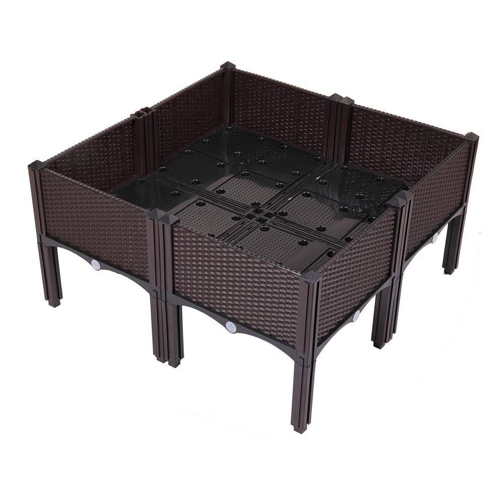 Modern Rattan-Style Plastic Raised Garden Bed Planter Kit， Set of 4 with 16 Legs SXB02HI68CA