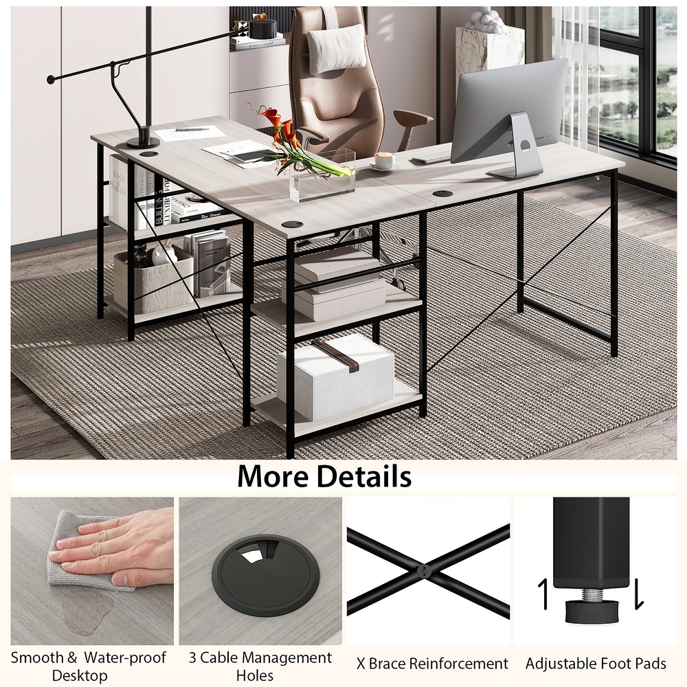 Costway 95'' Convertible L shaped Corner Computer Desk 2 Person Long