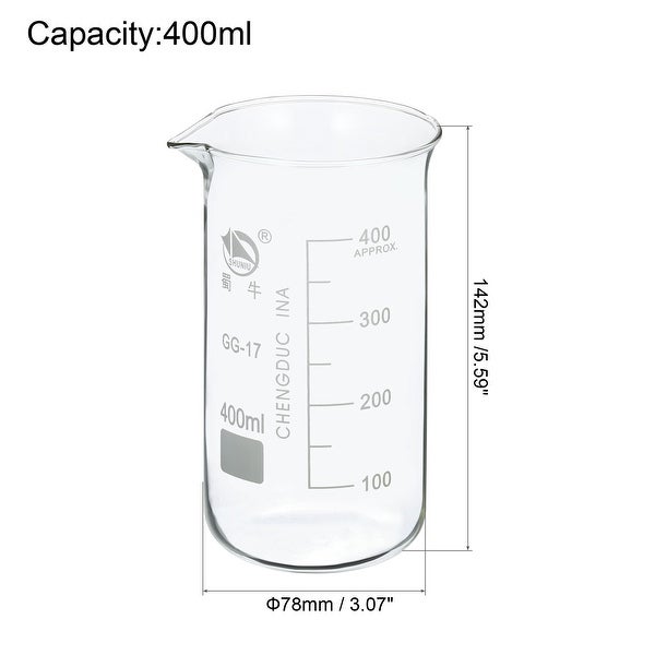 400ml Tall Form Glass Beaker， 3.3 Borosilicate Lab Measuring Cups - Clear