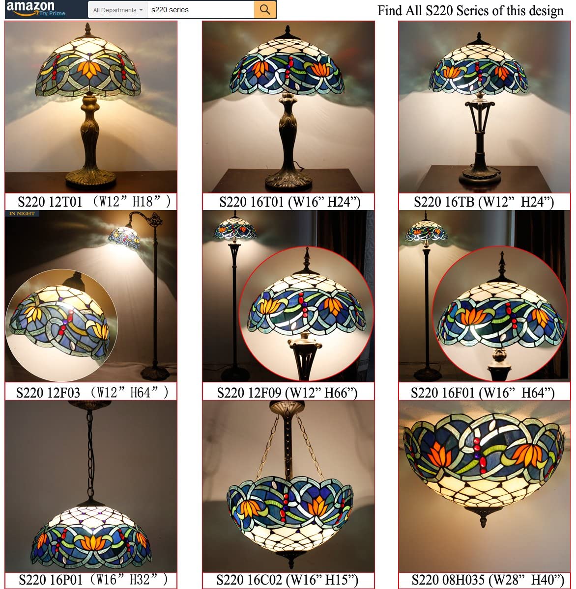 SHADY  Table Lamp Stained Glass Bedside Lamp Blue Lotus Desk Reading Light 12X12X18 Inches Decor Bedroom Living Room Home Office S220 Series