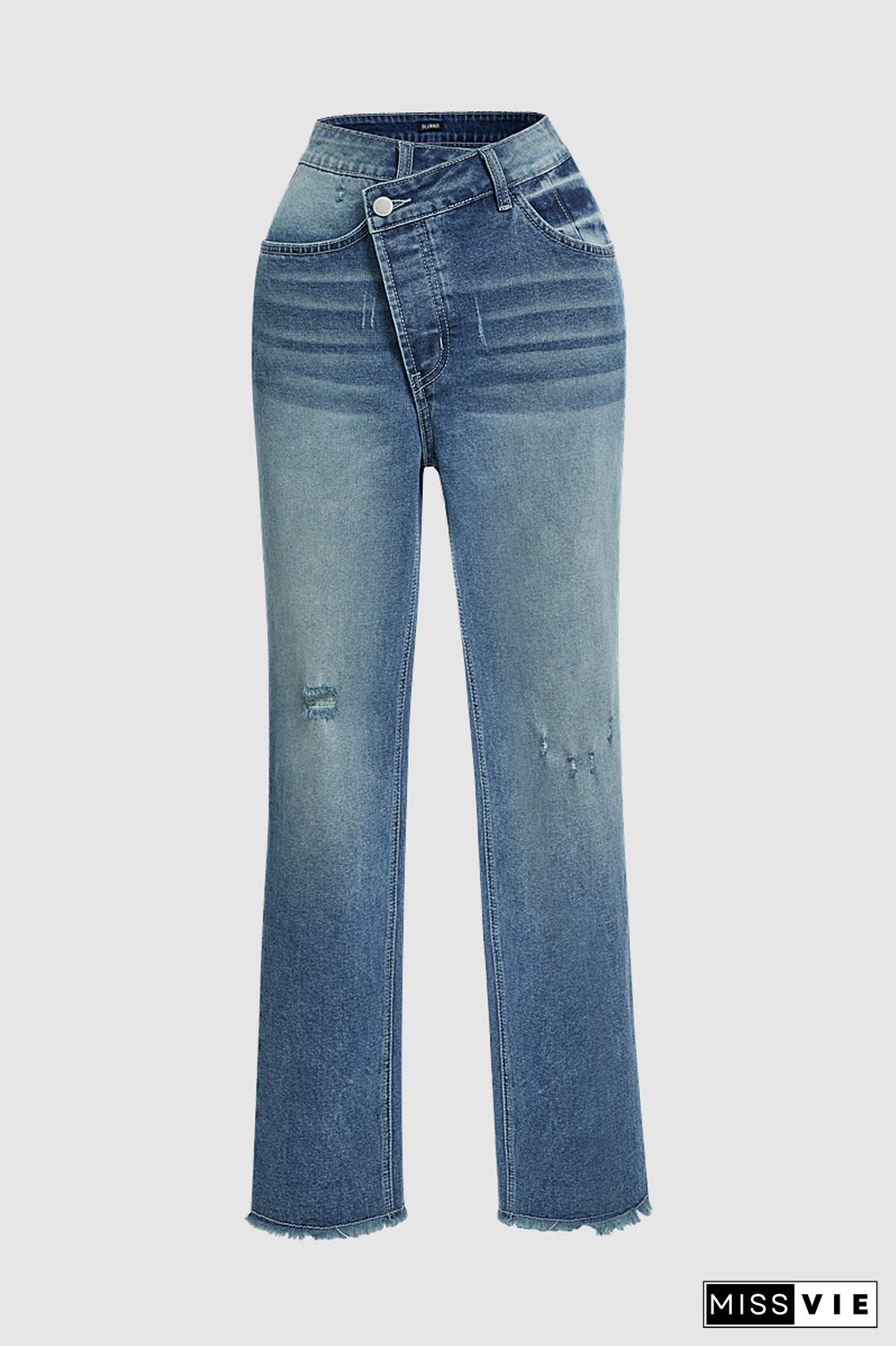 Ripped Raw Hem Low Waist Straight Leg Crop Jeans