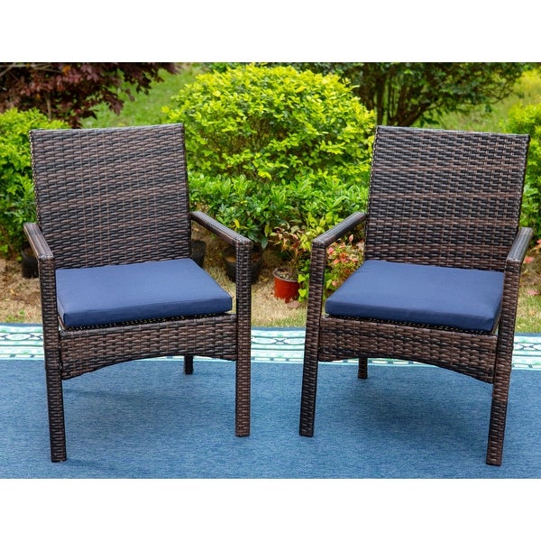 2 Pieces Outdoor Rattan Dining Chairs， All Weather Patio Armrest Rattan Chairs with Cushion - Overstock - 37158195