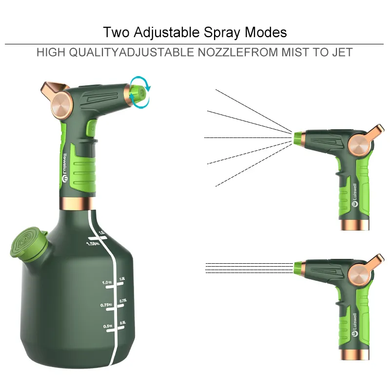 Factory price 1.5l plastic adjustable continuous electric spray indoor and outdoor plant watering cans