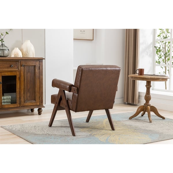 Leisure Chair with Solid Wood Armrest and Feet， Mid-Century Modern Accent chair， for Living Room Bedroom Studio chair