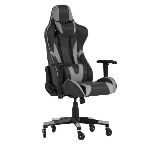 X20 Gaming Chair Racing Office Computer PC Adjustable Chair with Reclining Back and Transparent Roller Wheels in Gray LeatherSoft