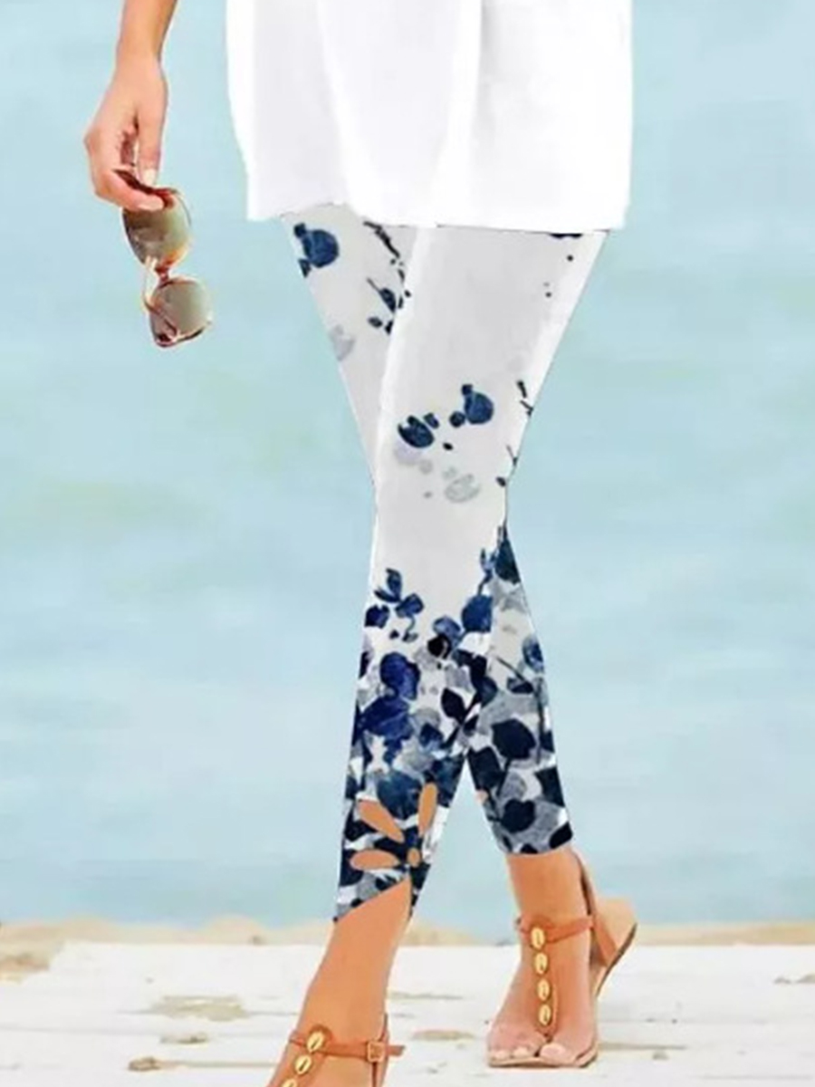 Casual Floral Skinny Printed Three Quarter Pants