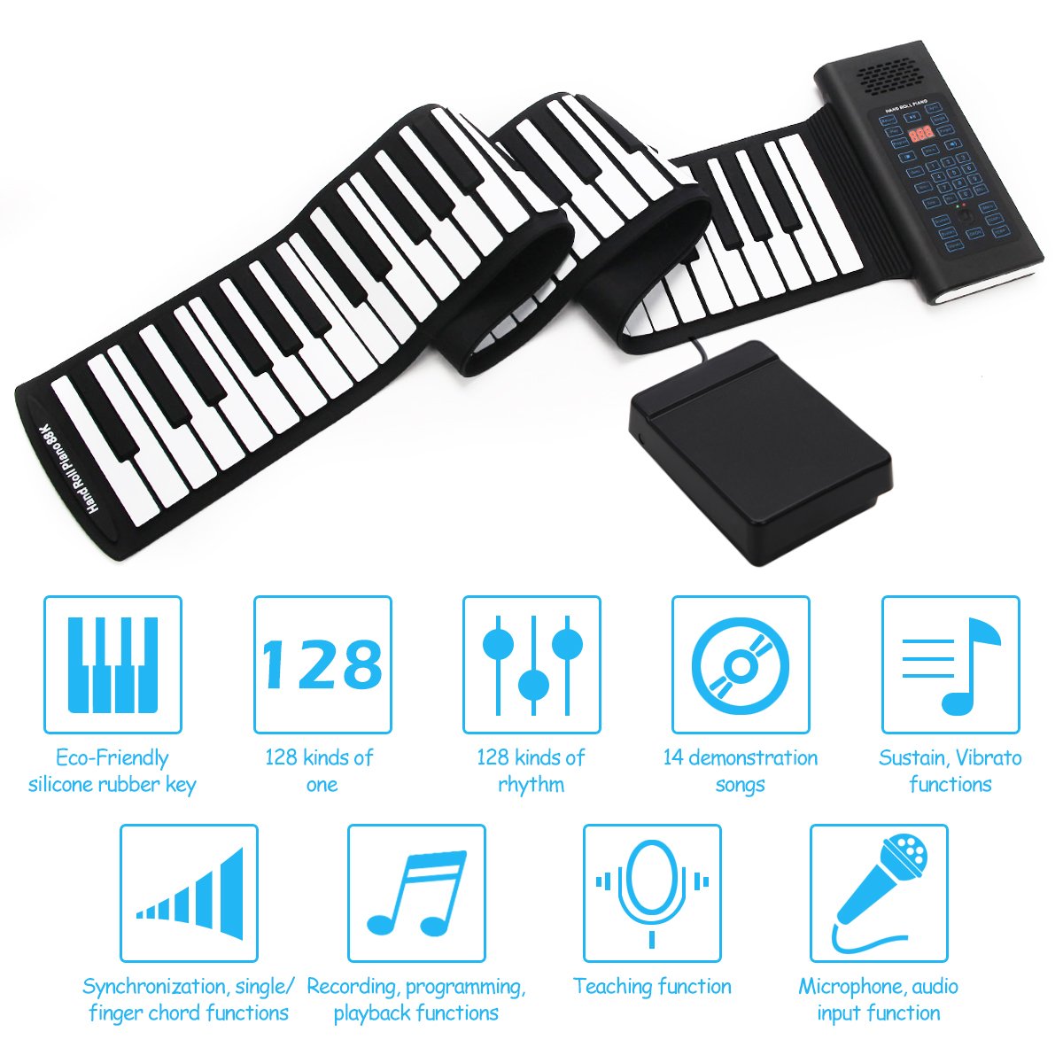 Costzon Roll Up Piano, 88 Keys Rechargeable Electronic Silicone Keyboard with Pedal