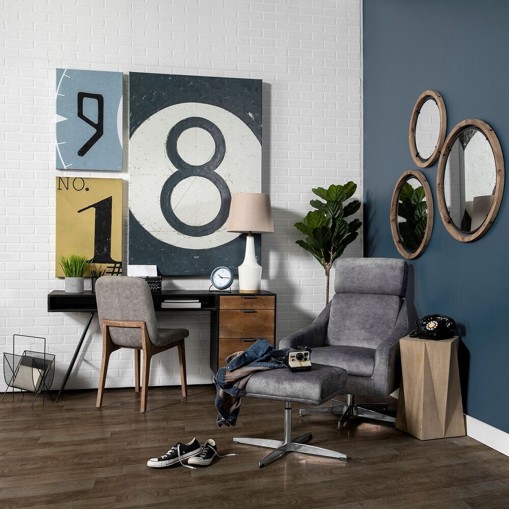 Josi Brown Solid Wood With Black Metal Frame Round Mirror   28\