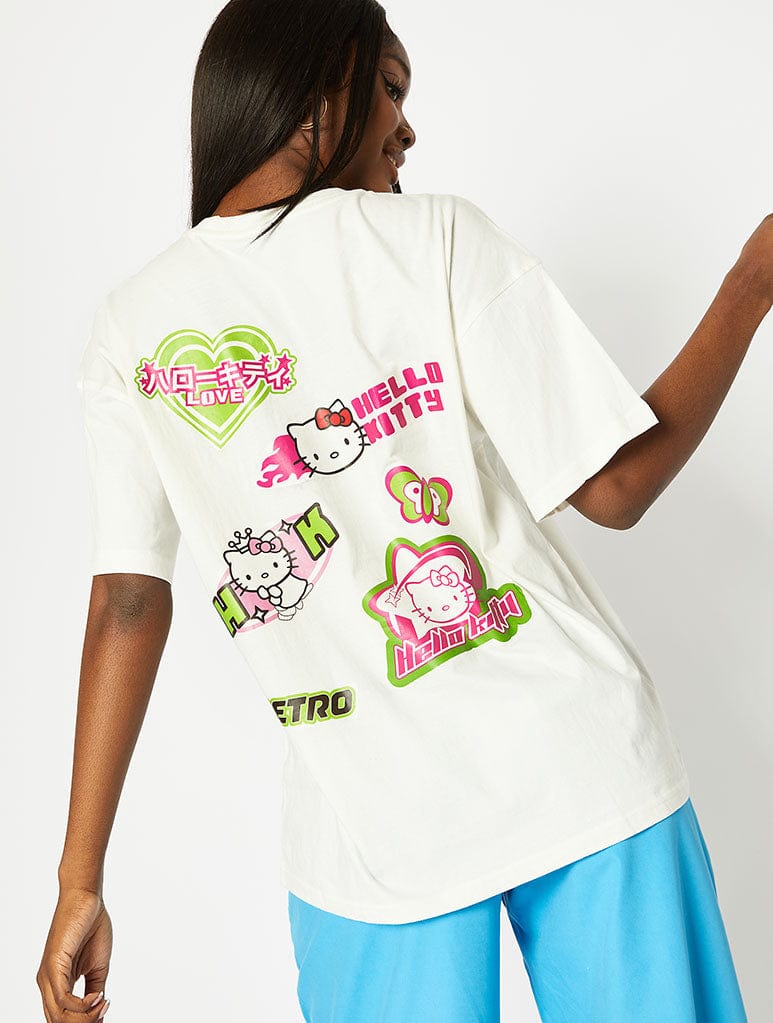 Hello Kitty x Skinnydip White Retro Sticker Oversized T-Shirt